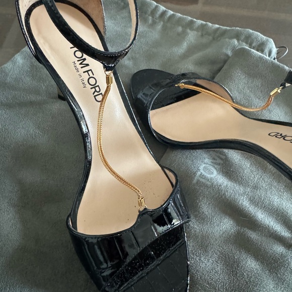 Tom Ford Shoes - Tom Ford Black Leather Heels with Gold Accent